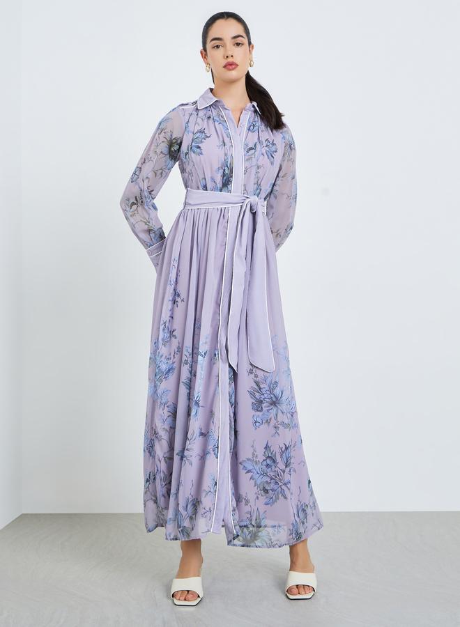 Styli Women Lilac Floral Print Long Sleeves Maxi Dress - Image 2